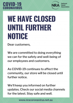 Covid-19 Campaign Poster - Closed Until Further Notice
