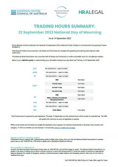 National Day of Mourning 22 September Trading Hours Fact Sheet