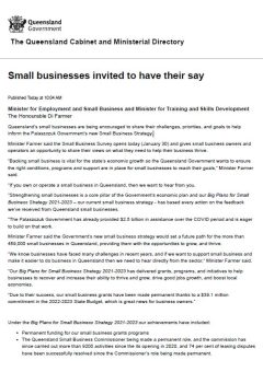 Small businesses invited to have their say (QLD)